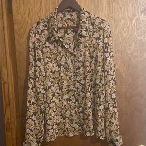 SHEIN Floral Button Down Shirt - Black and Cream